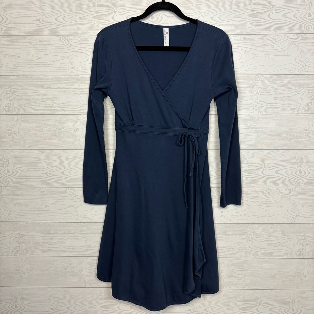 Indigenous Navy Blue Wrap Dress Size Medium Organic Cotton